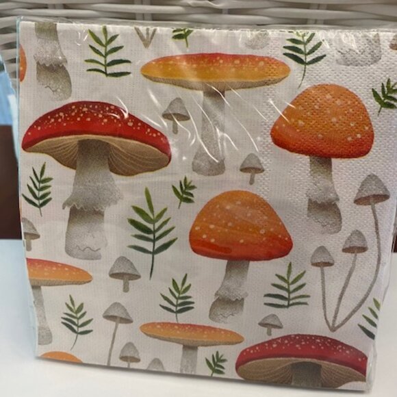 Mushroom design 20 ct each paper lunch napkins 2 packages total 40 NEW 13"x 13" - Picture 1 of 2